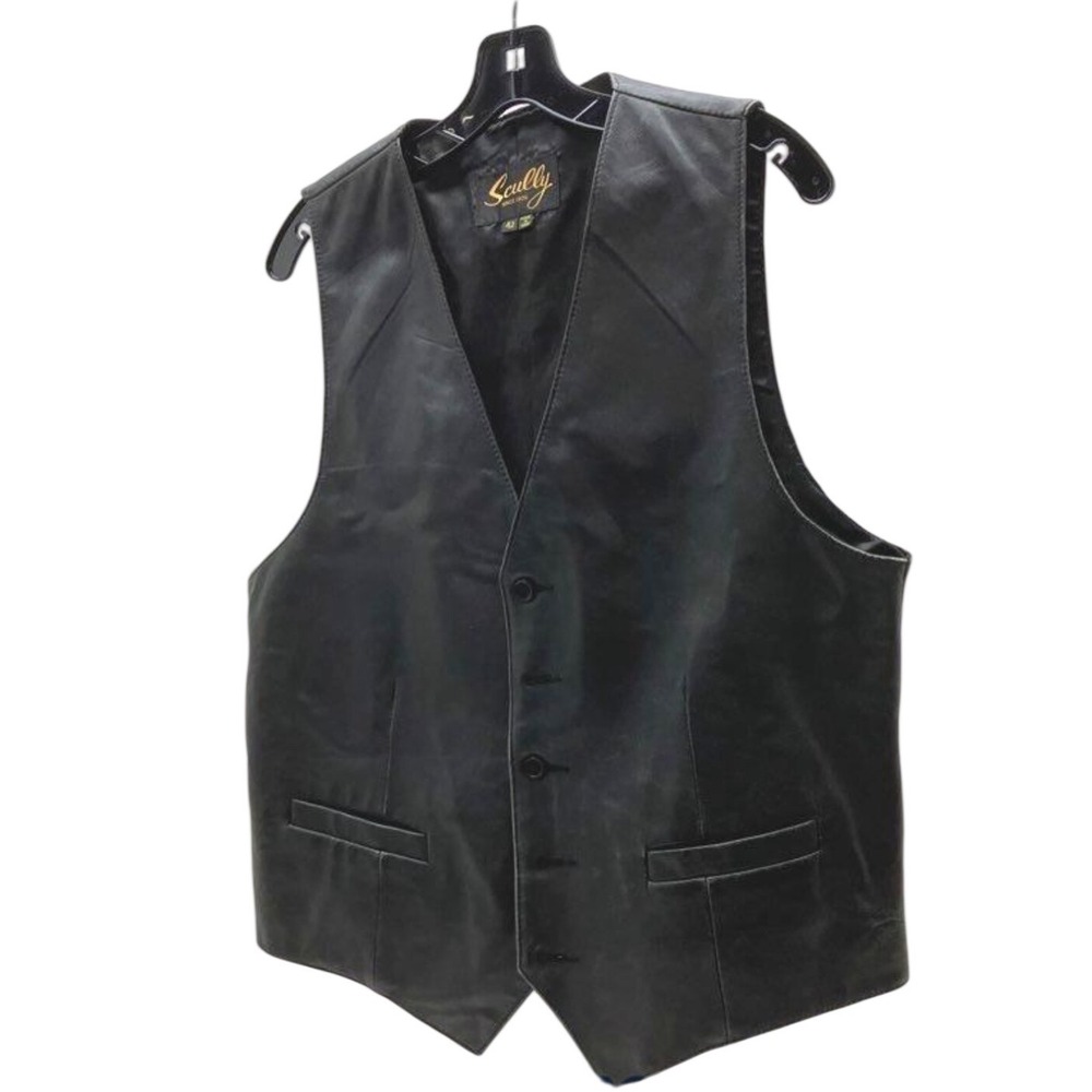 Scully‎ Mens Black Genuine Leather Western Button Front Vest Size 42 Waistcoat